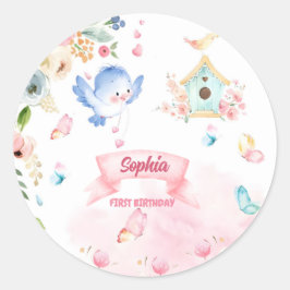 Adesivo round sticker first birthday party butterfly garde