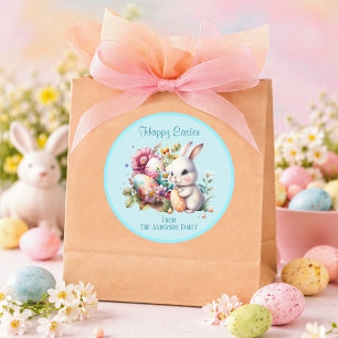 Adesivo Roupa Clássica Azul de Páscoa de Coelho de Aquarel