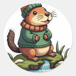 Adesivo Roupa de Inverno de Capivara Aconchegante Floresta