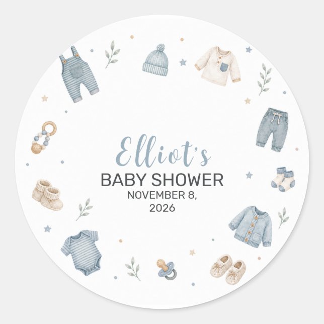 Adesivo Roupas de Bebê Blue Boho Baby Shower (Frente)