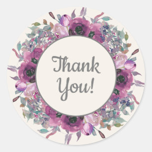 Adesivo Roxo Agradecimento Floral em Script com Aquarela