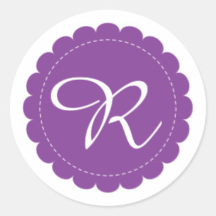Adesivo Roxo brilhante monograma Scalloped do Cursive do
