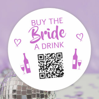 Adesivo Roxo Comprar um Drink para a Noiva Código QR Despe