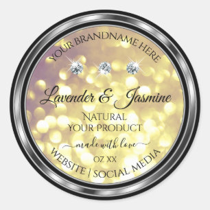 Adesivo Roxo Dourado Rótulo do Produto Diamantes Prateado