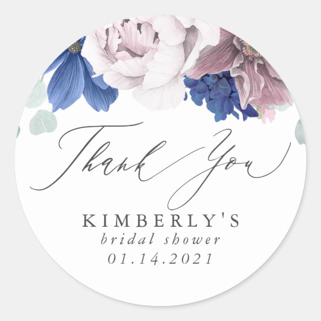 Adesivo Roxo e Azul Marinho Floral Agradecimento (Frente)