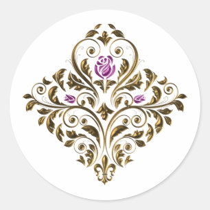 Adesivo Roxo e Dourado Floral Ornamentado Vintage