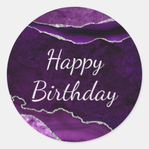 Adesivo Roxo e Mármore de Ágata Brilhante Prata Aniversári