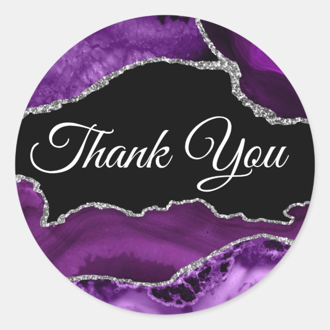 Adesivo Roxo e Prata Agate Obrigado (Frente)