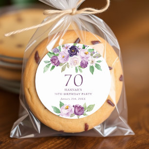 Adesivo Roxo Elegante   Violet Floral 70 Birthday