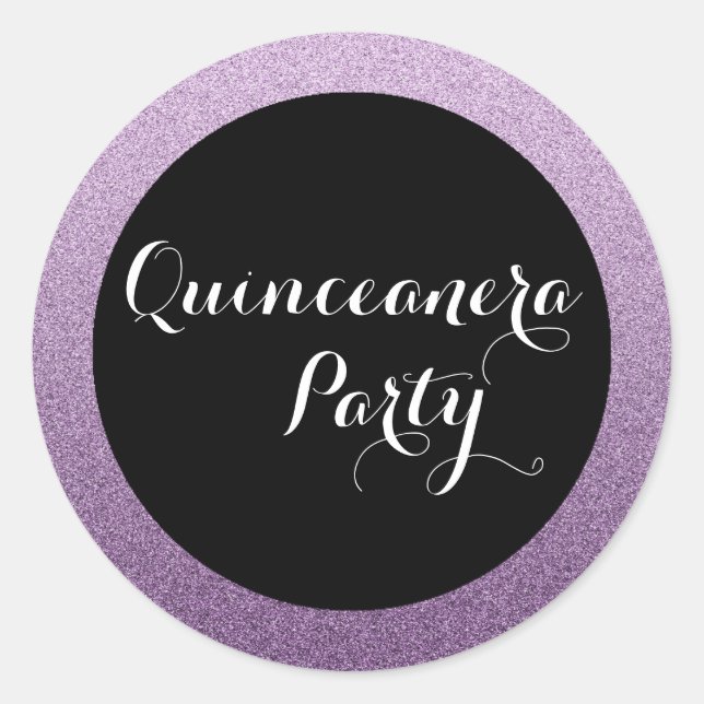Adesivo Roxo Faux Glitter Quinceanera Favor Seal Sticker (Frente)