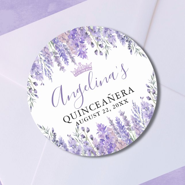 Adesivo Roxo Floral Quinze Anos (Floral Purple Quinceanera Classic Round Sticker)