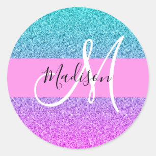 Adesivo Roxo Glitter Brilho Gradiente Monograma Aqua Glam