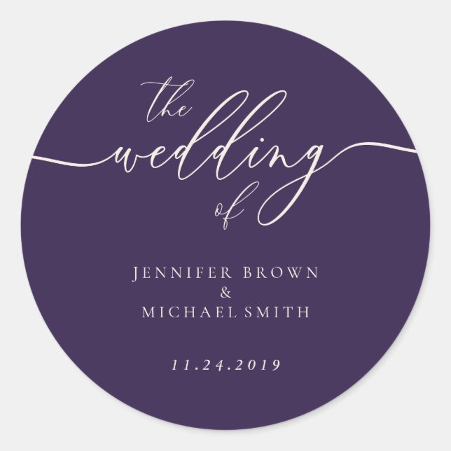 Adesivo Roxo Meia-Noite O Casamento Elegante Script (Frente)