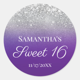 Adesivo Roxo Prata Ombre Glitter Sweet 16