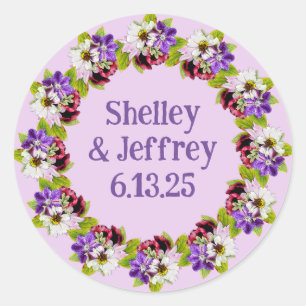 Adesivo Roxo Romântico Daisy Wedding Floral Wreath