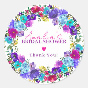 Adesivo Roxo Rosa Azul Floral Chás de Bebê de Noiva Agrade