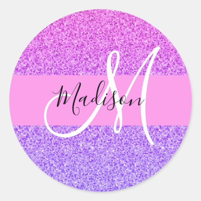 Adesivo Roxo Rosa Glitter Faísca Gradiente Monograma (Frente)