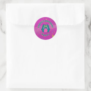 Adesivo Roxo Teal Coruja Aniversário Infantil