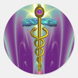 Adesivo Roxo vibrante do símbolo médico DOURADO do