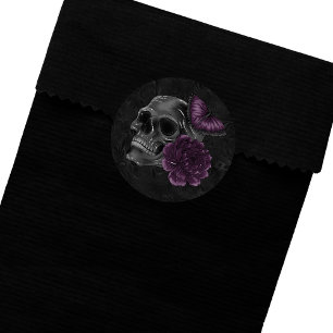 Adesivo Roxo Zodiac Magic   Rosas de crânio gótico em am