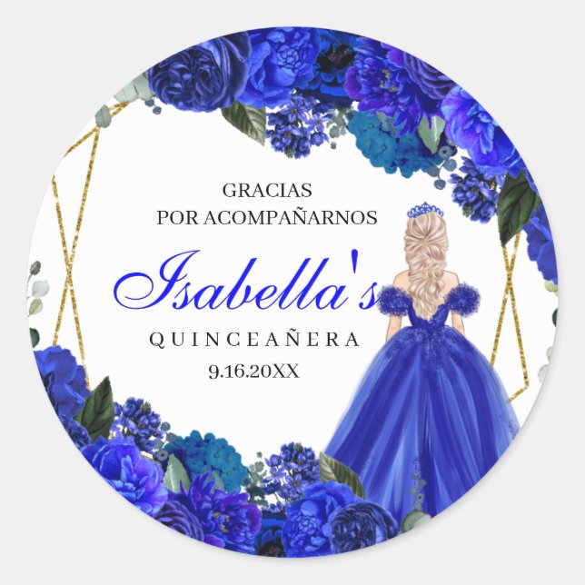 Adesivo Royal Blue e Dourada Quinceanera Clássica Rou (Frente)
