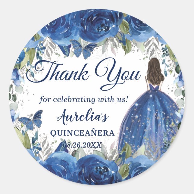 Adesivo Royal Blue Floral Silver Butterfly Princess Favor (Frente)