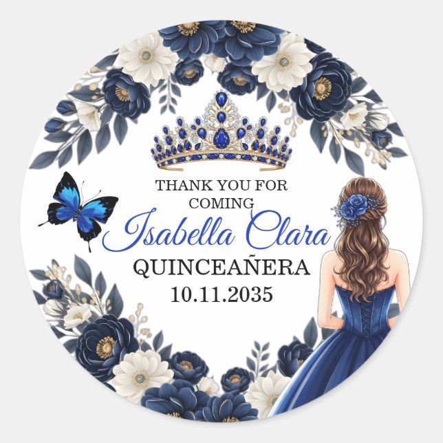 Adesivo Royal Blue Quinceañera Butterfly Favor Sticker (Frente)