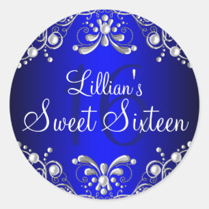 Adesivo Royal Blue Silver Pearl Damask Sweet 16
