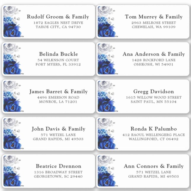 Adesivo Royal Blue White Silver Endereço de Convidado Stic (Frente)