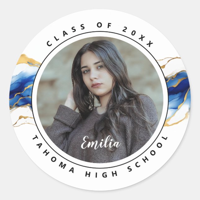 Adesivo Royal Blue Yellow Dourado Photo Graduation (Frente)