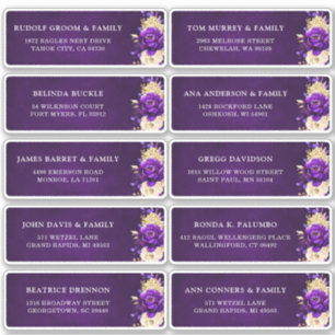Adesivo Royal Purple Dourado Floral Weding Endereço de Con