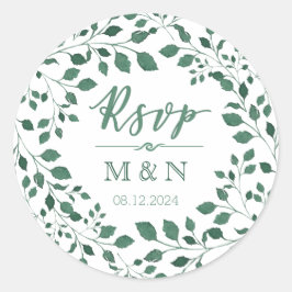 Adesivo RSVP | Casamento de Wreath Monograma de Folhas Ver