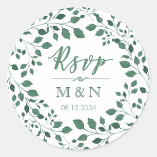 Adesivo RSVP Casamento de Wreath Monograma de Folhas Ver