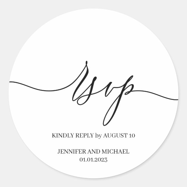 Adesivo RSVP de Casamento Elegante de Assinatura de Script (Frente)