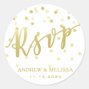 Adesivo RSVP Dourado Escrita de Pincel & Confetti Vinheta 