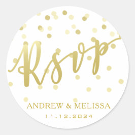 Adesivo RSVP Dourado Escrita de Pincel & Confetti Wedker S