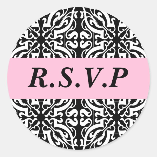 Adesivo RSVP - Personalizável (Damasco Preto e Branco) (Frente)