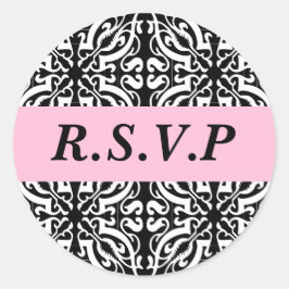 Adesivo RSVP - Personalizável (Damasco Preto e Branco)