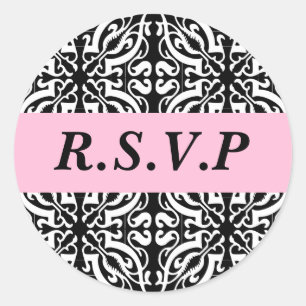 Adesivo RSVP - Personalizável (Damasco Preto e Branco)