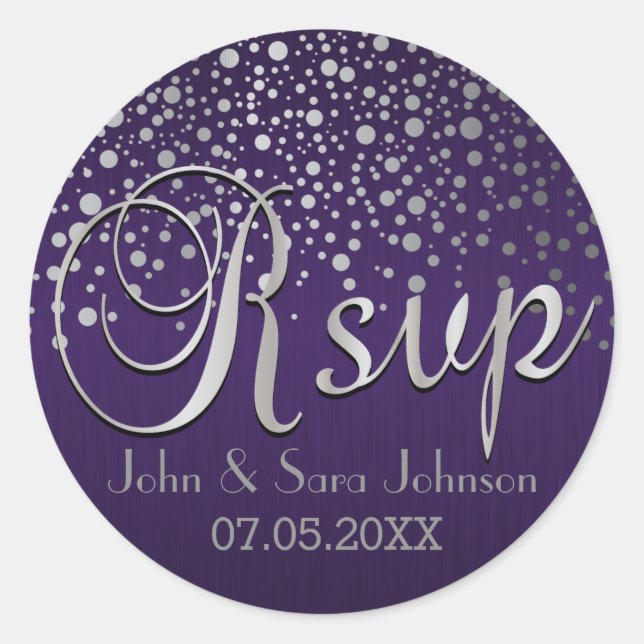 Adesivo RSVP | Portas prateadas e púrpura | Personalizar (Frente)