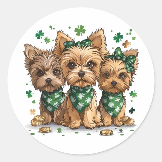 Adesivo Rua, dia de Patrick Yorkshire Terrier Dogs (Frente)