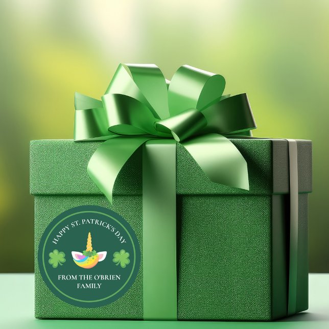 Adesivo Rua. Dia de Patricks Unicorn Personalizável Partid (Criador carregado)