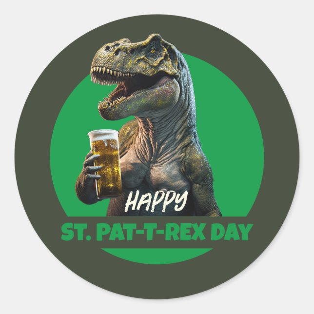 Adesivo Rua Engraçada. Celebração Pat-T-Rex Beer-Loving Di (Frente)