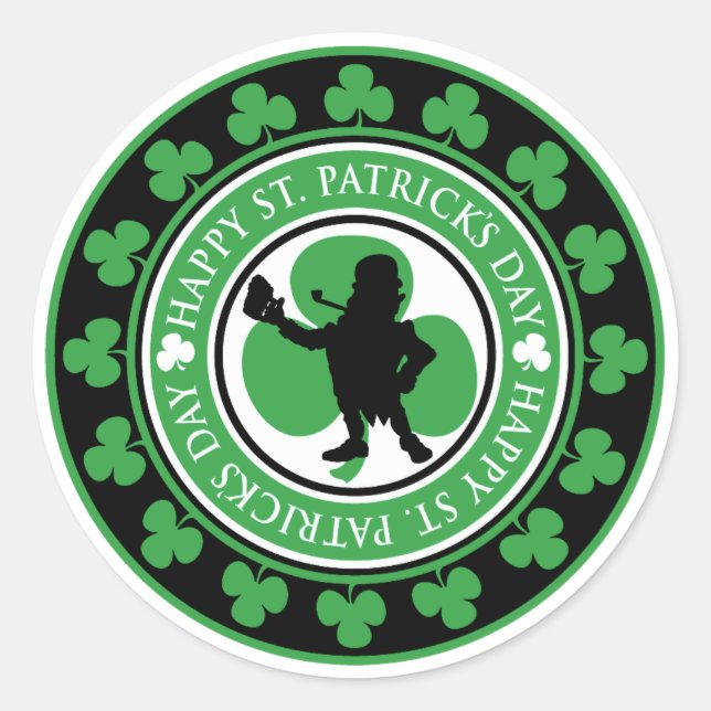Adesivo Rua Feliz, Leprechaun Shamrocks no Dia de Patrick (Frente)