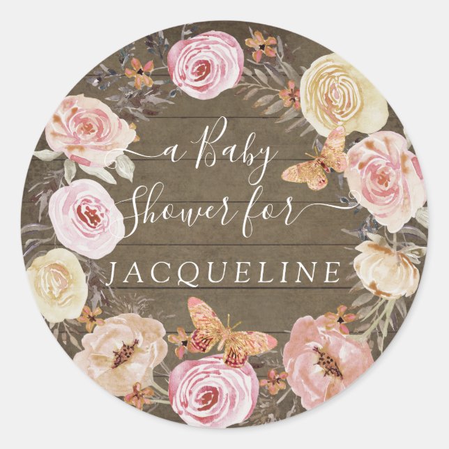 Adesivo Rua Floral Russa de Madeira Esmagada com Borboleta (Frente)