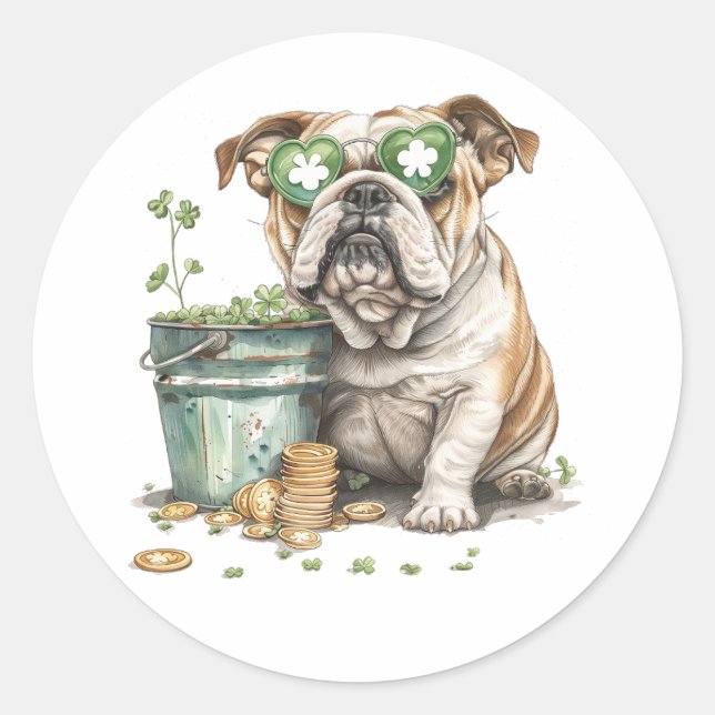 Adesivo Rua. O Bulldog Inglês do Dia de Patrick (Frente)