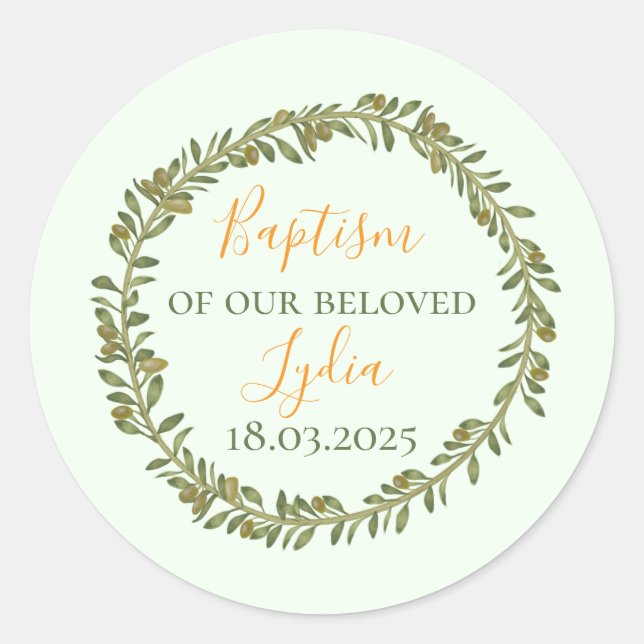 Adesivo Rua Oliveira Personalizada do Batismo (Frente)