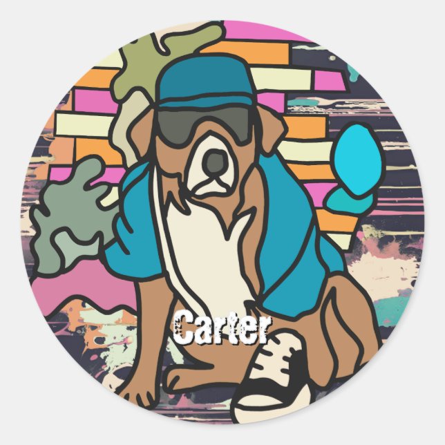 Adesivo Rua Retro Cachorro, Boné e tênis | Engraçado (Frente)