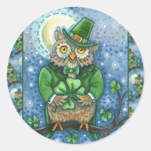 ADESIVO RUAS. PATRICK DAY OWL, 4 LEAF CLOVER LEPRECHAUN