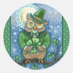 ADESIVO RUAS. PATRICK DAY OWL, 4 LEAF CLOVER LEPRECHAUN
